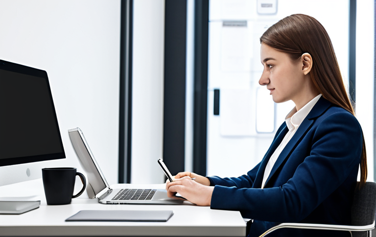 A focused professional student in a modest business casual outfit, seated at a clean, modern desk, utilizing a sleek laptop and a digital tablet for online learning, with AI-driven study tools displayed on screen. The background is a contemporary, well-lit study room, emphasizing digitalization and technological integration. Perfect anatomy, correct proportions, natural pose, well-formed hands, proper finger count, natural body proportions, fully clothed, appropriate attire, professional dress, safe for work, appropriate content, family-friendly, high-resolution, professional photography.