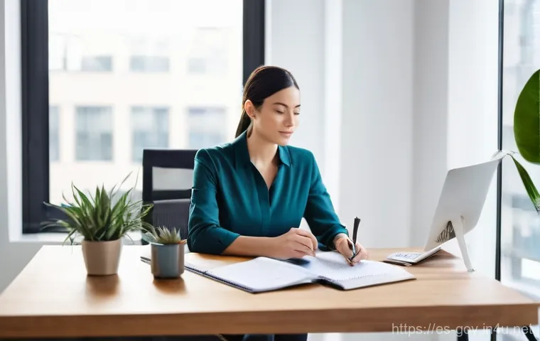 공무원 생활 중 직무와 개인 성장의 균형 찾기 - **Prompt 1: Focused Productivity and Smart Organization**
"A professional individual, appearing ...