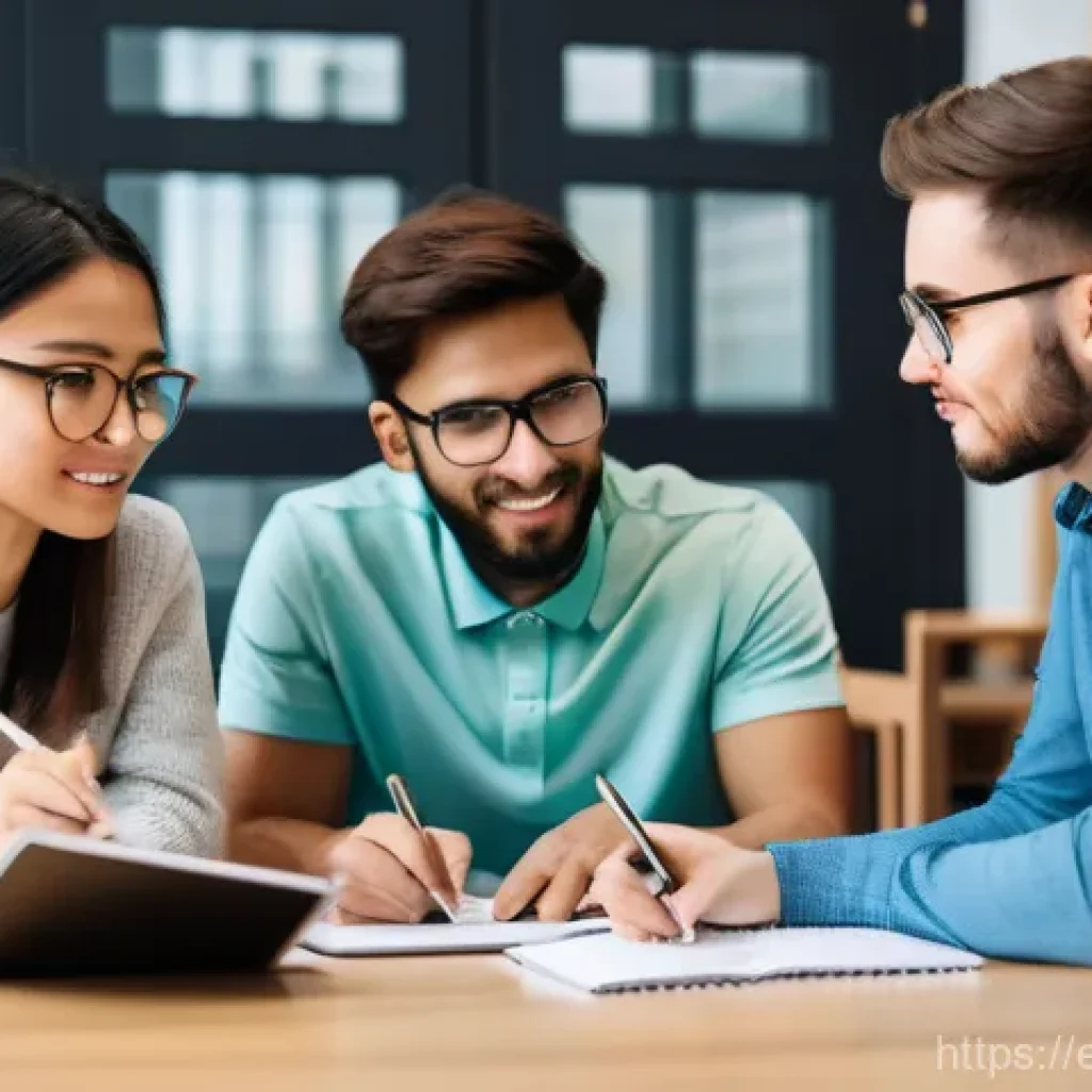 공무원 시험 준비자들을 위한 커뮤니티 활용법 - **Collaborative Study Session**
    A diverse group of three young adults (around 25-30 years old) a...