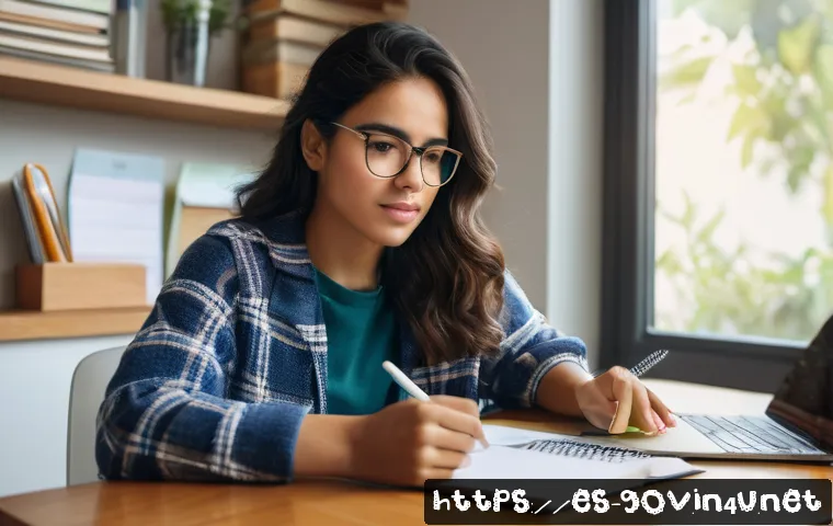 공무원 시험과 관련된 정책 변화 - A focused young adult Hispanic woman studying at a desk with a laptop, digital tablet, and smartphon...