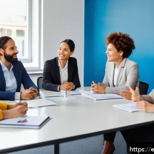 Home 30 공무원 조직 내 문제 해결의 성공 사례 - A diverse group of public sector employees engaged in an open dialogue session inside a modern munic...