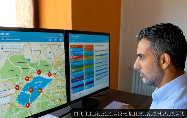Home 17 공무원 업무와 관련된 데이터 분석 - Photorealistic Spanish municipal government analyst reviewing public service data on dual monitors, ...