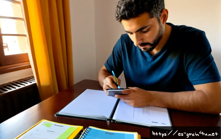 공무원 시험 대비를 위한 최신 자료 및 정보 - Photorealistic Spanish civil service exam preparation scene, focused adult candidate studying at a t...