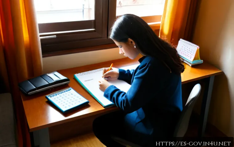 Home 17 공무원 시험 과목별 학습 계획 세우기 - Photorealistic Spanish civil service exam candidate creating a subject-by-subject study plan at a ti...